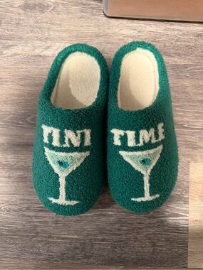 Green 'Tini Time' Plush Slip-On Slippers